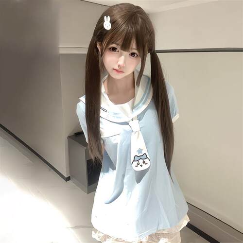 日系萌感海军领水手服短袖Chiikawa乌萨奇宅系少萝亚文化穿搭上衣