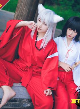 动漫周边犬夜红色和服叉COS服武士服桔梗cosplay全套假发衣服装