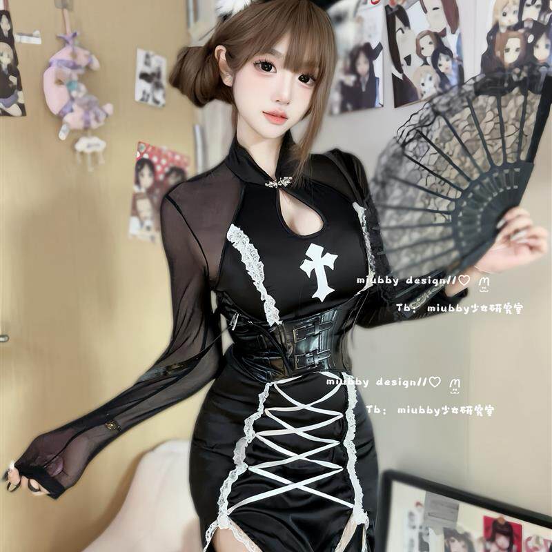 Miubby祈愿修女性感修女装高开叉长裙修身连衣裙万圣节cos服