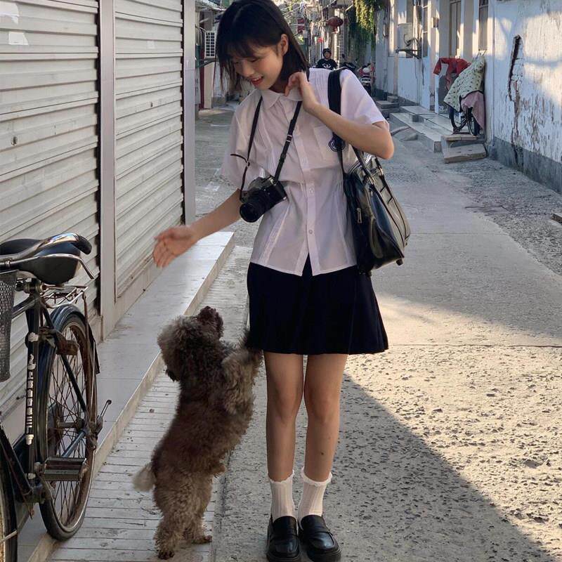 jk制服白衬衫台湾师大附中校服风琴褶短袖学院风毕业班服校服套装