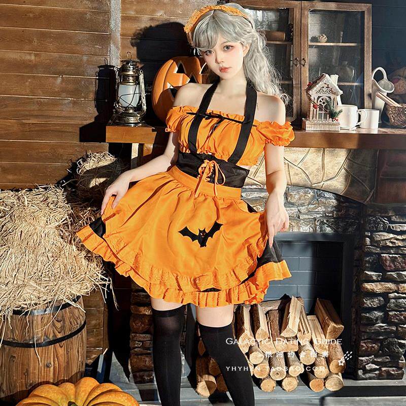 银河约会指南 万圣节cosplay服女仆装南瓜色女巫哥特风大码吊带裙
