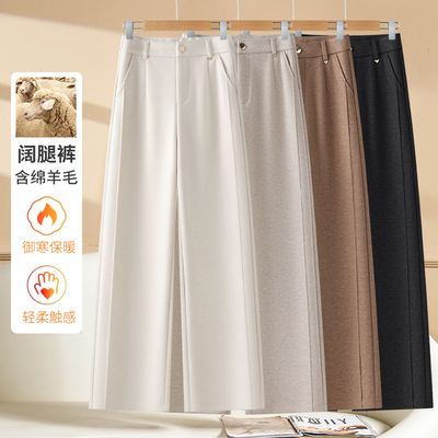 株洲和顺圣服饰醋酸羊毛呢窄版阔腿裤女裤2025秋冬新款垂感直筒长