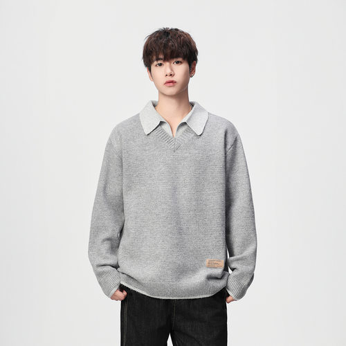 石狮市独登者服饰有限公司时尚潮流秋冬翻领毛衣男纯色针织衬衫领