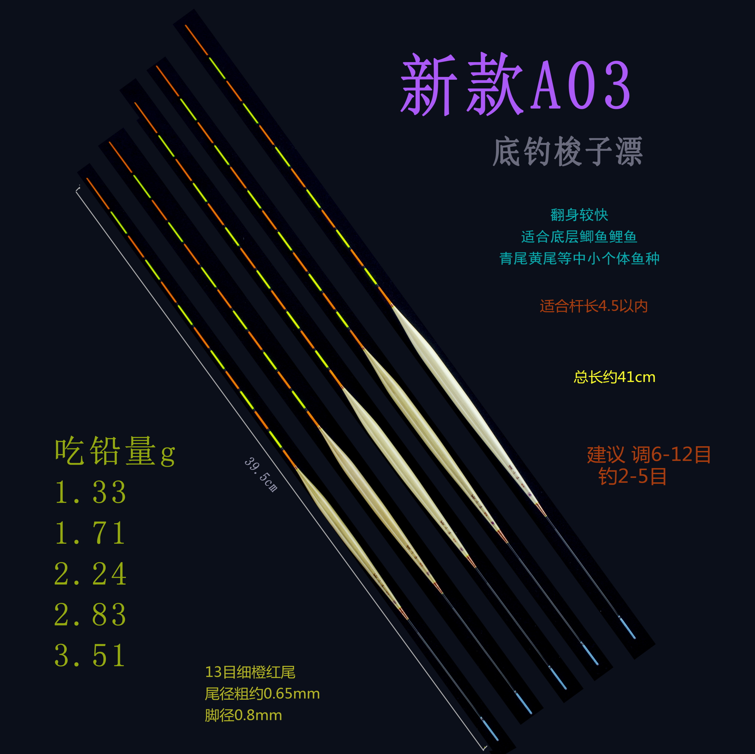 A03小吃铅轻口底钓细尾梭子漂