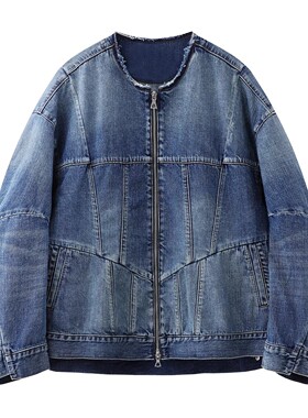 cc家26年春款休闲风女士牛仔外套宽松百搭拉链短外套蓝色夹克上衣