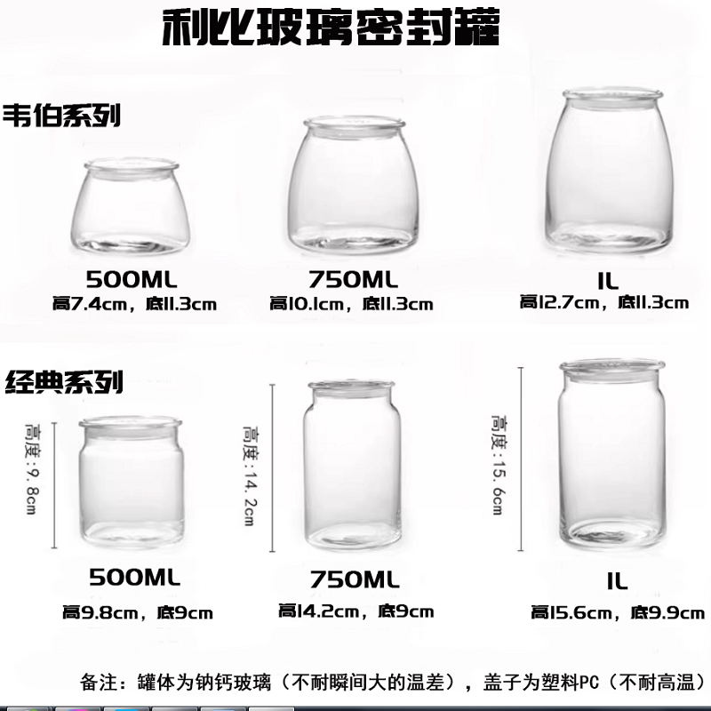 利比Libbey经典、韦伯系列 玻璃密封罐防潮收纳瓶【两个起包邮】