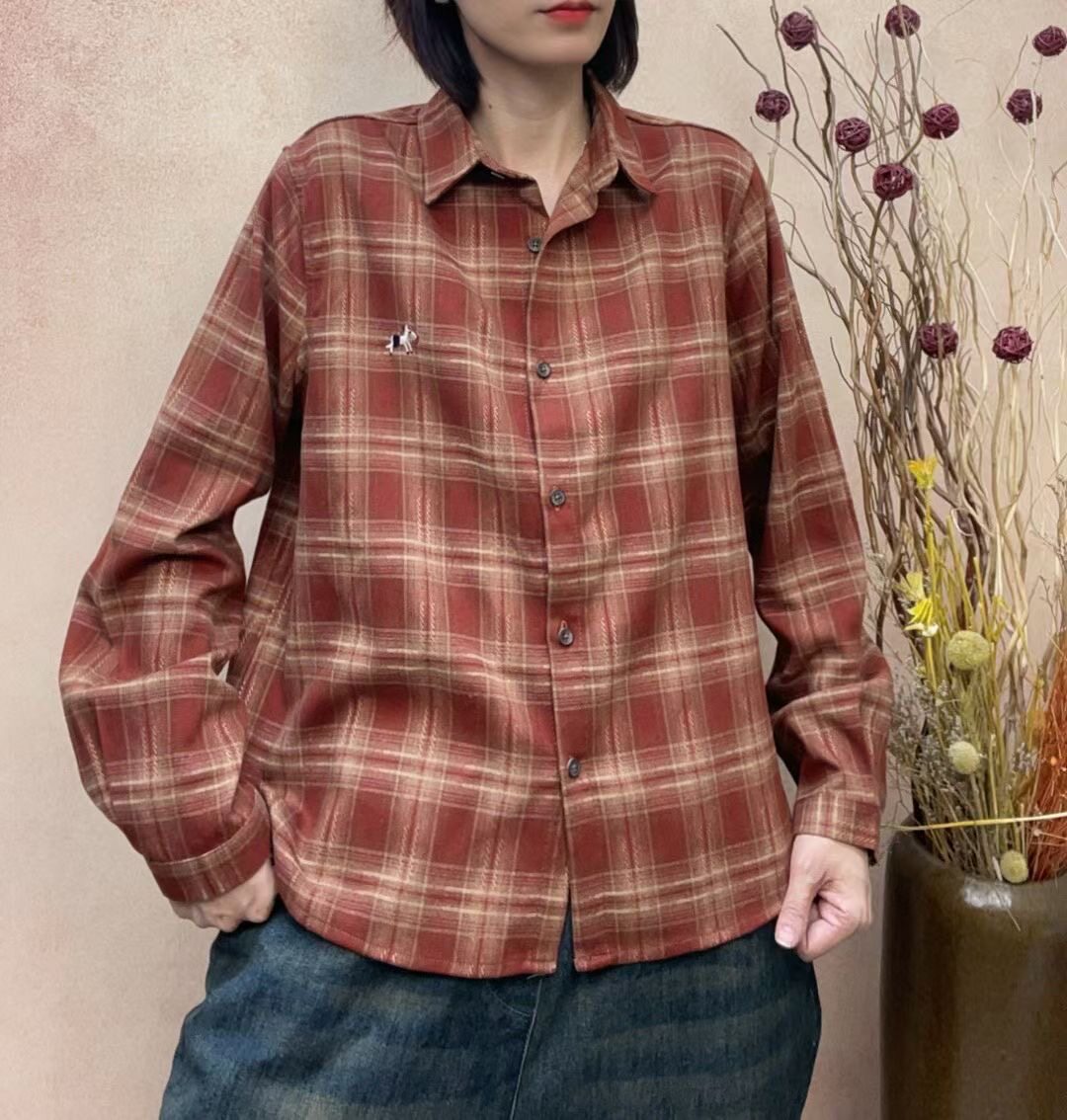 磨毛厚料格子衬衫女2025秋冬百搭短款长袖格子衬衣小个子外套叠穿