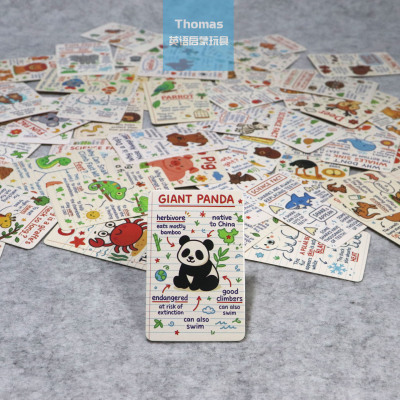 跨境英文Flashcard动物生活科普闪卡趣味可爱卡通插画知识拓展