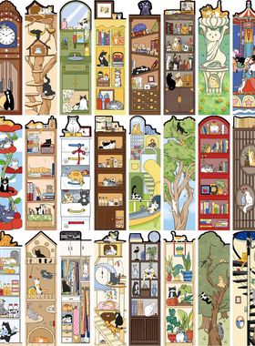 跨境英文bookmark猫咪生活书签系列手帐DIY素材文艺创意纸质装饰