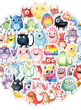 跨境sticker可爱小怪兽贴纸创水彩卡通涂鸦装饰水杯行李箱儿童