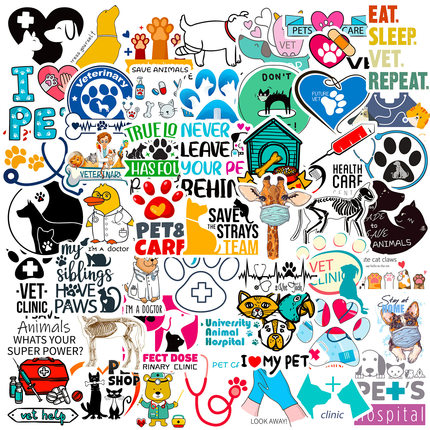 跨境英文sticker兽医贴纸宠物医院卡通涂鸦装饰水杯电脑行李箱