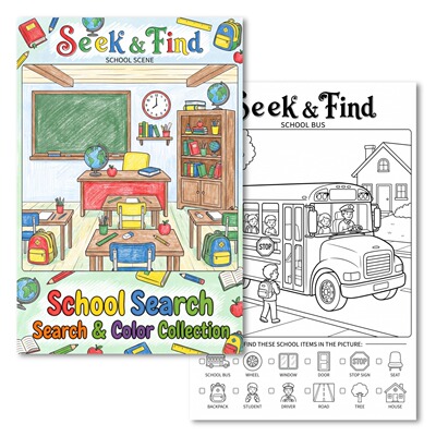 跨境英文coloring学校生活学生寻找填涂色画小海报单词游戏专注力