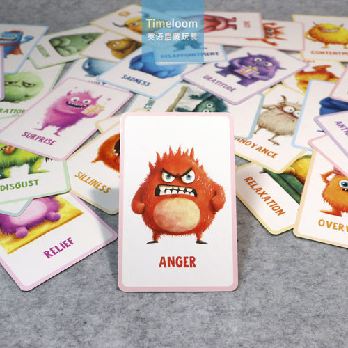 跨境英语德语启蒙Flashcard情绪闪卡小怪兽动物卡通情感学习卡
