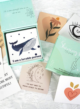 跨境英文card鼓励卡片女生女性励志积极肯定卡通贺卡蓝色