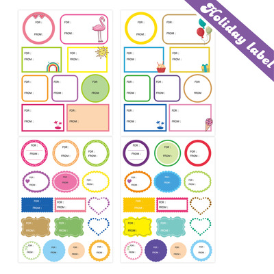 跨境英文sticker礼品标签贴纸彩色空白名字礼物姓名生日To from