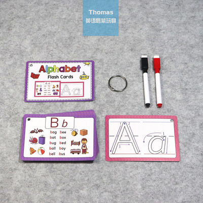 跨境英文启蒙Flashcard字母单词闪卡自然拼读可擦写卡片早教环扣