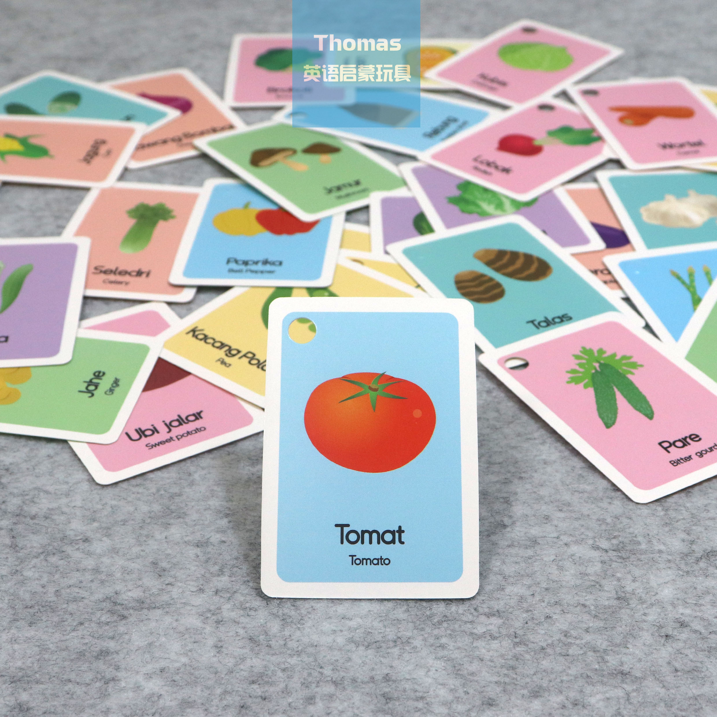 跨境印尼语英语启蒙Flashcard闪卡动物水果蔬菜食物数字颜色