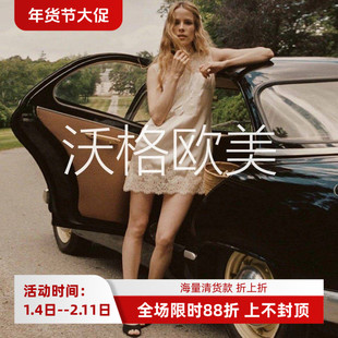 沃格DN夏季新款气质立领精致刺绣蕾丝拼接19姆米素绉缎真丝连衣裙