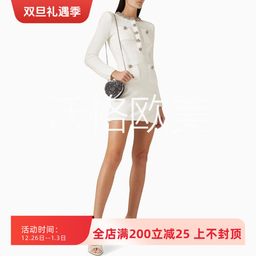 沃格SP早春新款奢华彩钻装饰多口袋小香风弹力修身长袖针织连衣裙