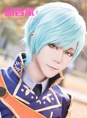 萌香家刀剑乱舞假发一期一振假毛水蓝色cosplay假发高温丝短发