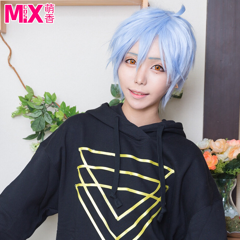 萌香家A3!cos假发斑鸠三角浅蓝色反翘现货包邮cosplay假发