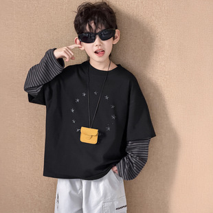 帅气男童卫衣儿童春季韩版2026年新款潮范圆领童装运动假两件上衣