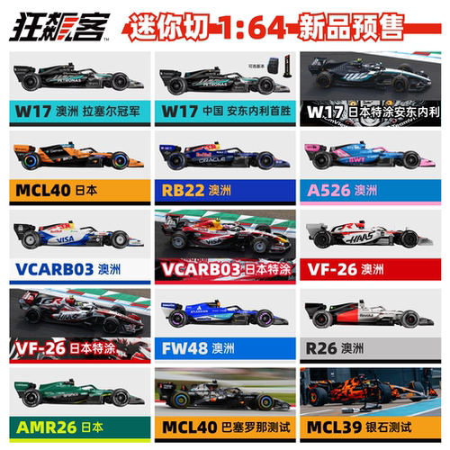 F1赛车模型摆件1:64 迷你切合集2026年红牛梅奔迈凯伦哈斯奥迪