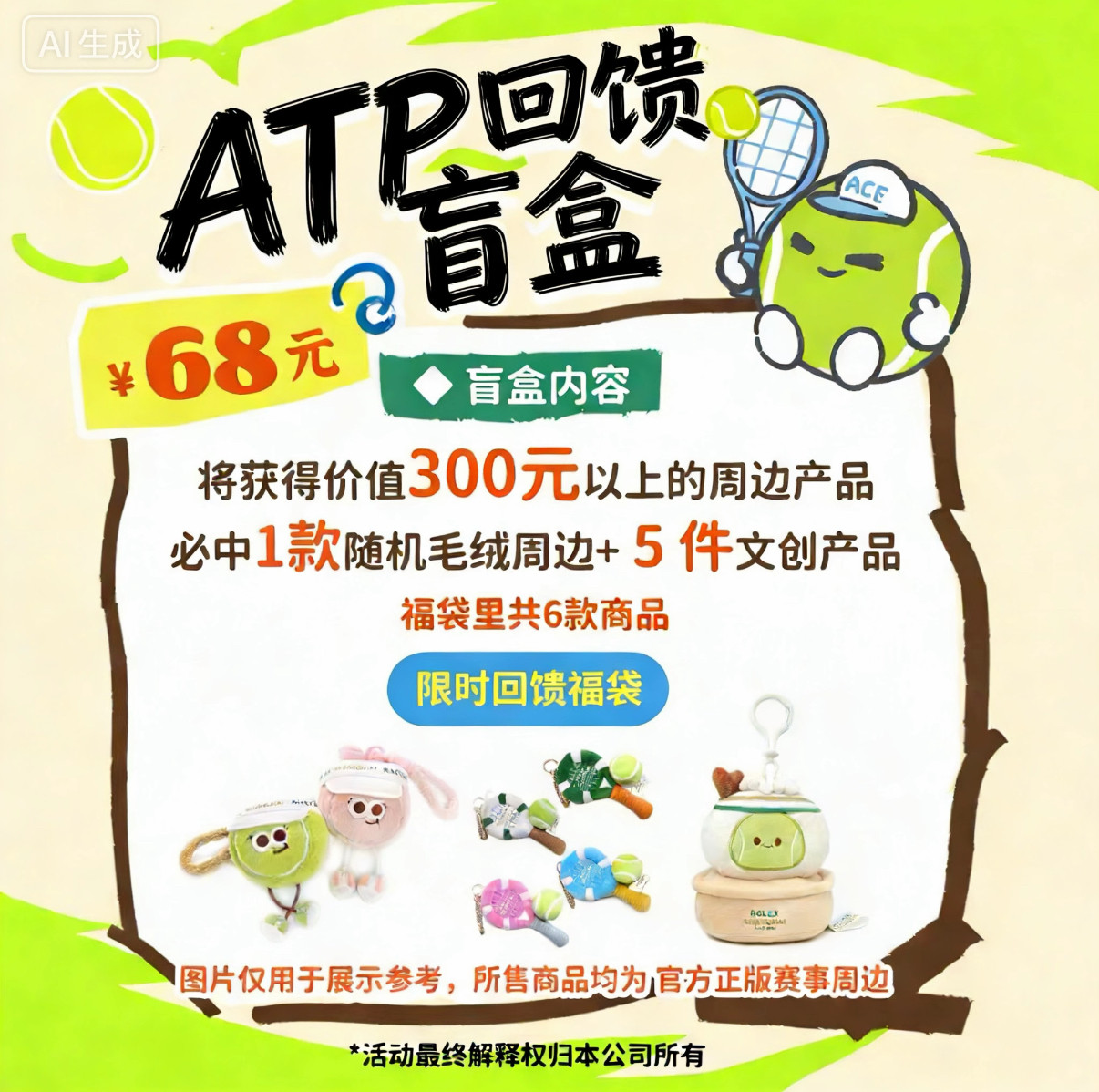 ATP劳力士大师赛官方周边回馈盲盒 限量惊喜周边 超值福袋盲盒,模玩/动漫/周边/娃圈三坑/桌游,文化/体育周边,淘宝优惠券,粉丝福利购,淘宝优惠卷