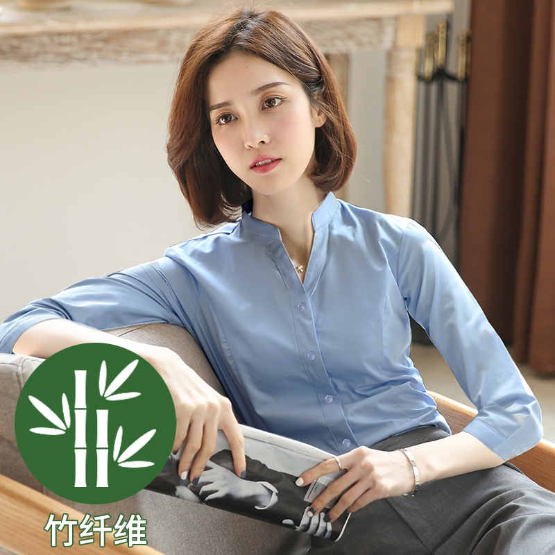 职业衬衫女v领衬衣工作服上衣修身2026秋季新款学生面试服装图片