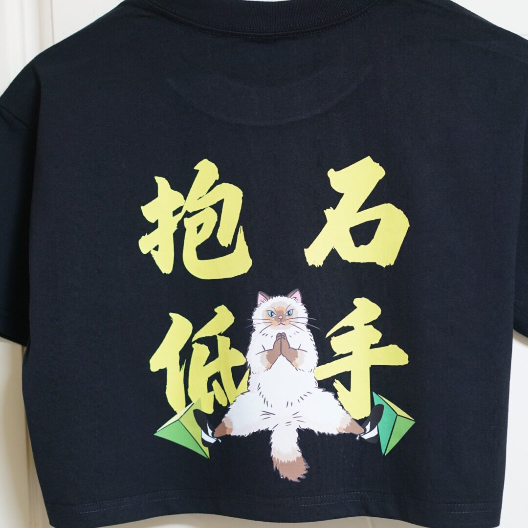抱石低手 女式女生短款露腰纯棉运动宽松原创设计攀岩体恤t恤