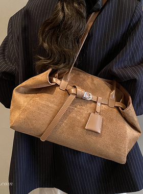 简约复古麂皮绒hobo包包2026新款通勤单肩包大容量女士手提托特包