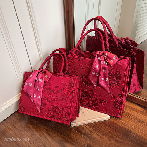 红色大容量单肩包新娘女喜妈妈包