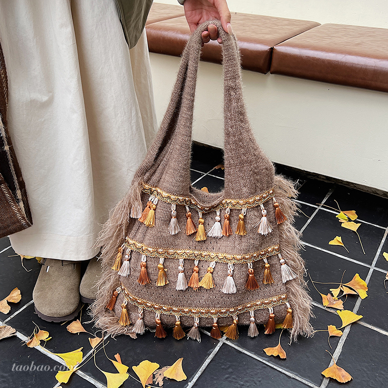 2025冬季新款复古针织托特包