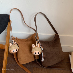 复古麂皮绒单肩包2026秋冬季 百搭斜挎包休闲通勤大容量托特包 新款