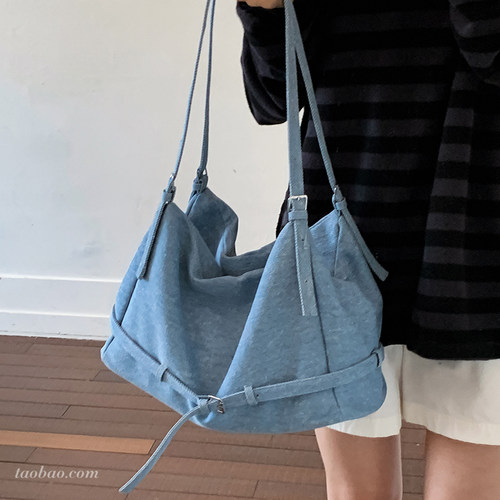 牛仔大容量托特斜挎包女