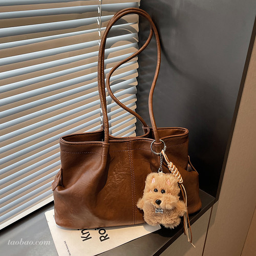 高级感复古美拉德棕色托特包