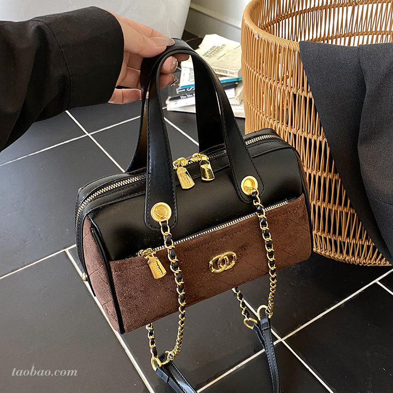 复古磨砂小众撞色拼接包包2025秋冬季百搭斜挎包时尚手提波士顿包