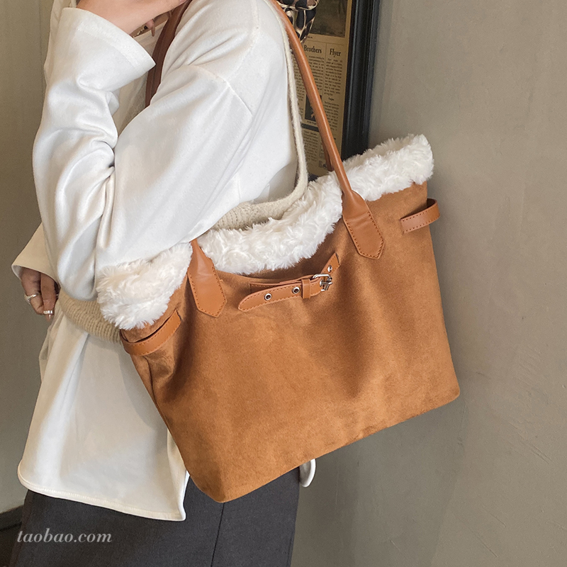 复古麂皮绒大容量托特包