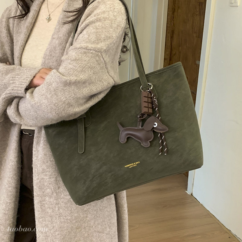 简约高级感麂皮绒托特包