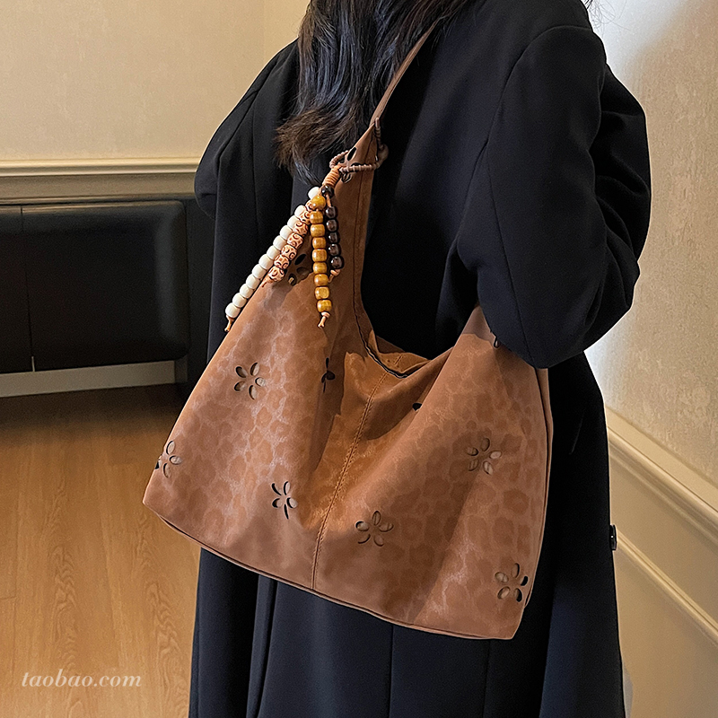 复古磨砂质感单肩包大容量托特包