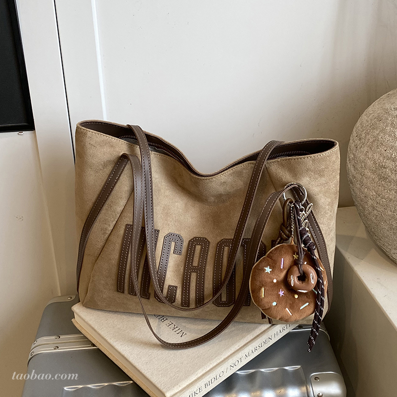 鹿皮绒单肩包时尚感休闲托特包