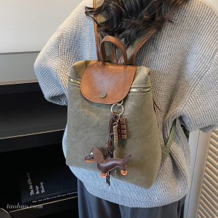 通勤大容量后背包大学生上课书包 双肩包2026新款 时尚 复古磨砂女式