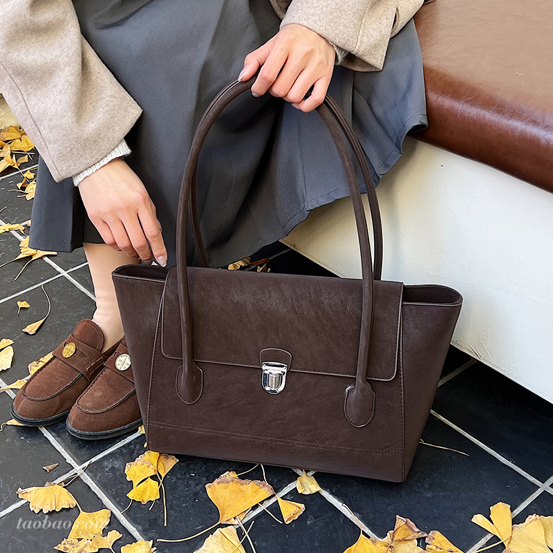 复古麂皮绒大容量通勤托特包