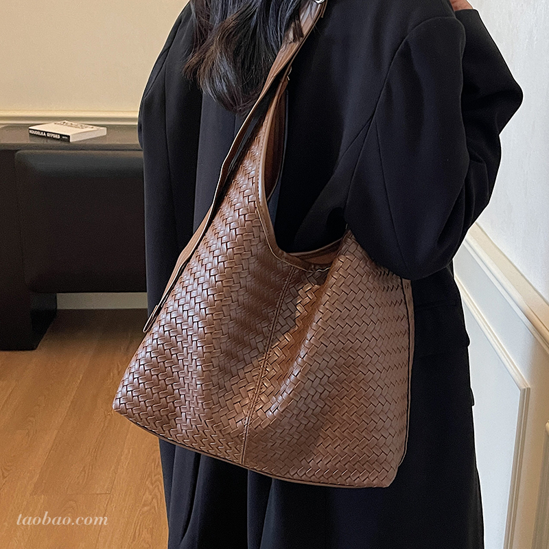 编织纹大容量通勤托特包女手提包