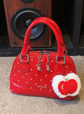 精致超火波点红色包包女2026新款时尚百搭斜挎包迷你手提包小拎包