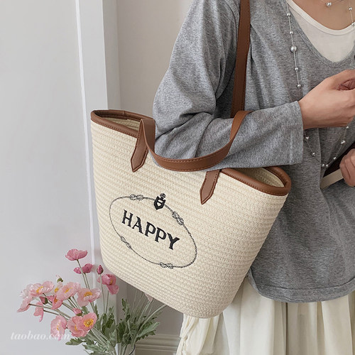 夏季编织水桶包大容量单肩手提