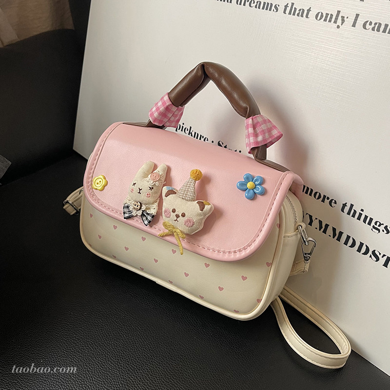 可爱萌少女撞色手提小方包2026新款夏季百搭斜挎包外出小拎包痛包
