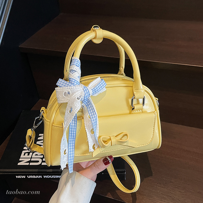 韩国手提保龄球包包女蝴蝶结枕头