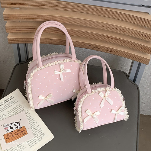 夏季甜美波点蝴蝶结手提斜挎包