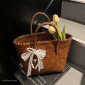 2025新款 夏季 大容量竹篾编织包包女式 通勤百搭单肩包手提菜篮子包